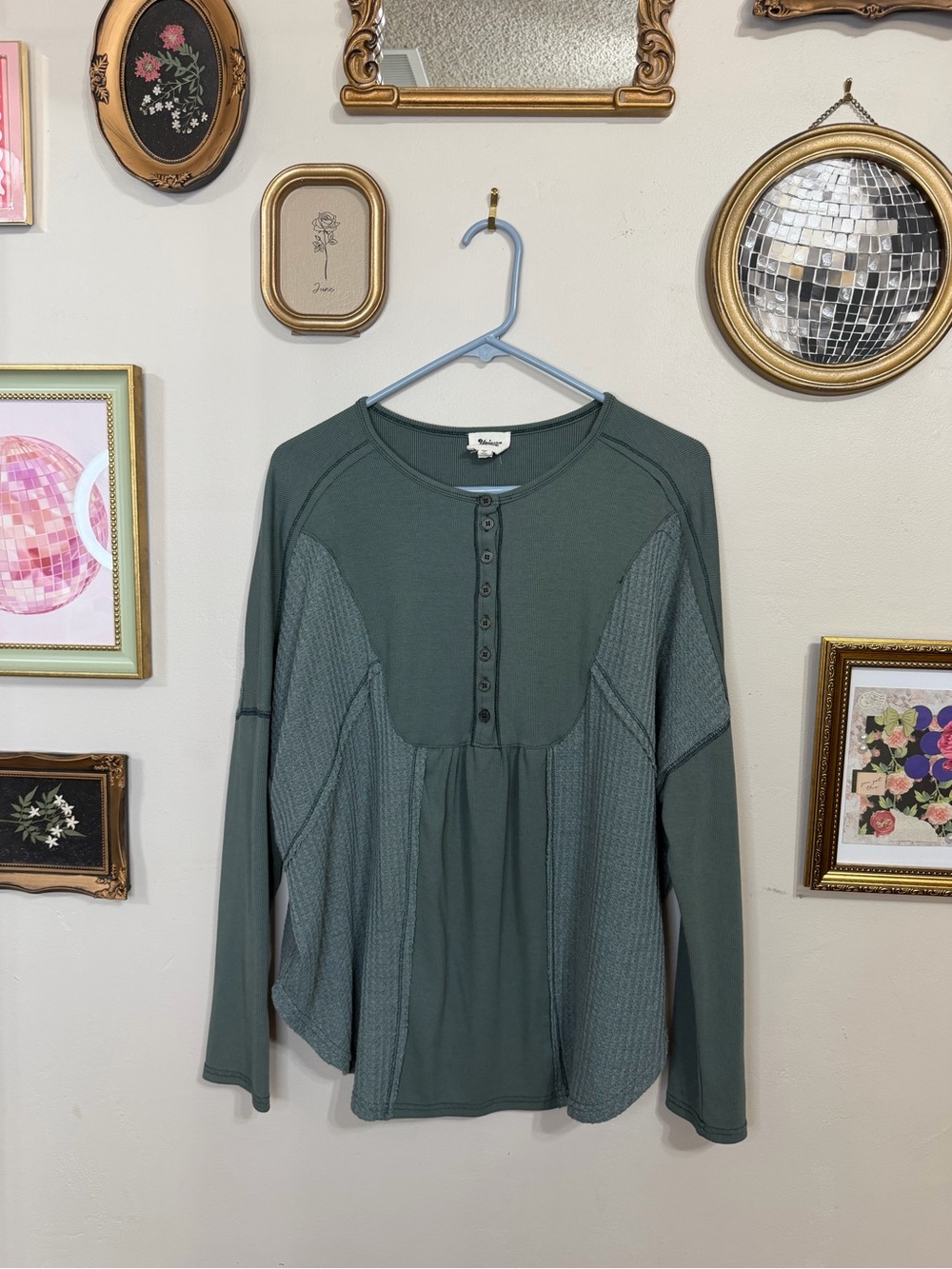 Women's Long Sleeve Button-Front Top - Forest Green